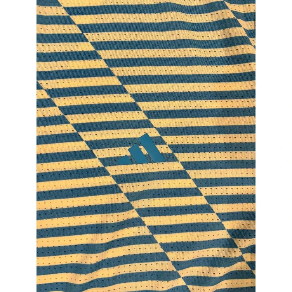 Adidas Mens Golf Polo Shirt Blue‎ White Striped Conquistador 2XL Geometric Mesh